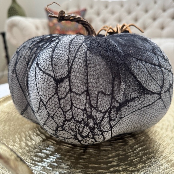 Halloween Decorative Pumpkin - Black - Spider Web & Gold Spider Accent - NWT - Picture 3 of 6